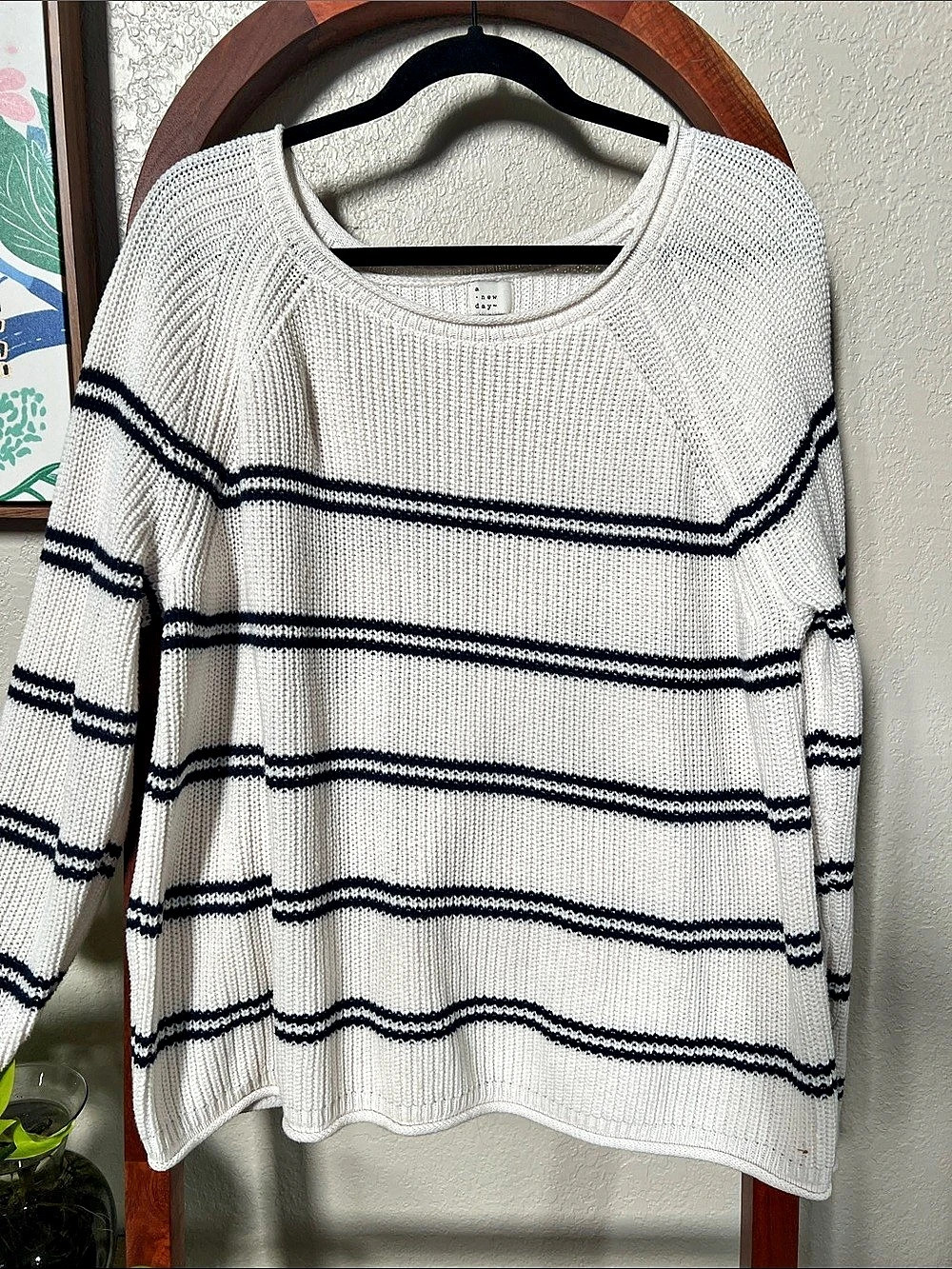 a new day Striped Crewneck Sweater in White & Blue XXL
